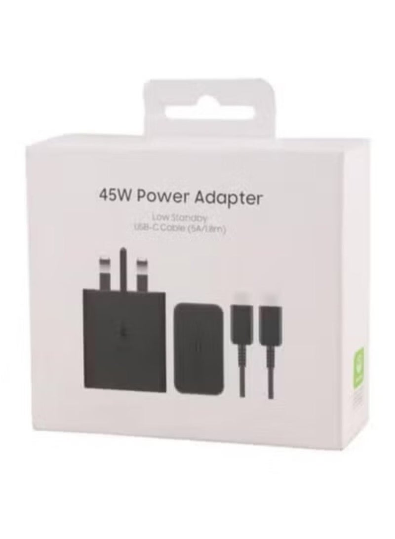 45W Power Adapter with USB-C Cable 5A 1.8m Super Fast Charging for Compatible Devices Black